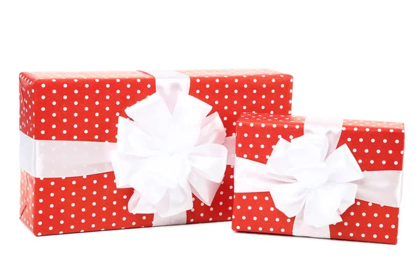 Gift Boxes Ribbon Isolated White Background — Stock Photo, Image