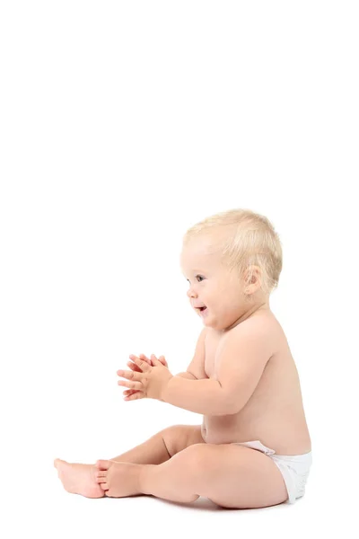 Menina Sentada Fundo Branco — Fotografia de Stock