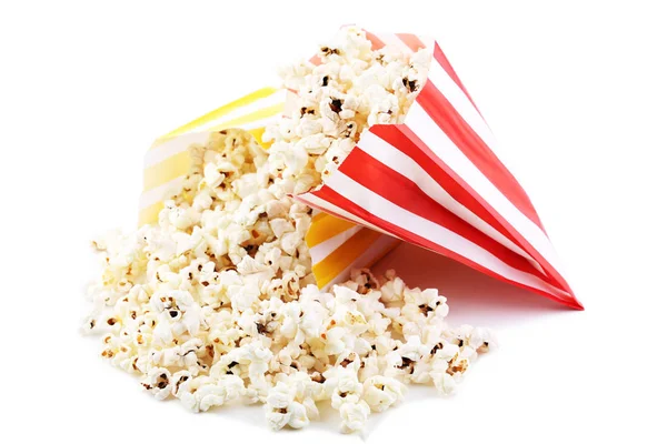 Popcorn Papieren Zakken Geïsoleerd Witte Achtergrond — Stockfoto
