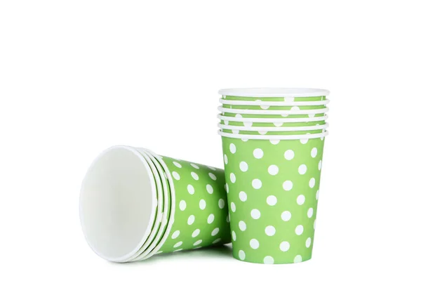 Tasses Papier Vert Isolées Sur Fond Blanc — Photo