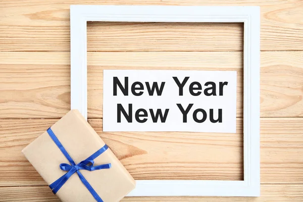 Nový Rok Nový Vás List Papíru Rámem Dárkové Krabice — Stock fotografie