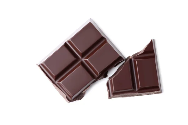 Pezzi Cioccolato Isolati Sfondo Bianco — Foto Stock