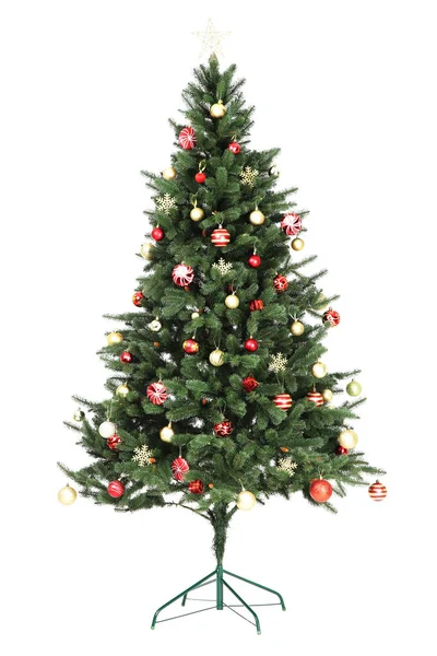 Pomul Crăciun Decorațiuni Izolate Fundal Alb — Fotografie, imagine de stoc