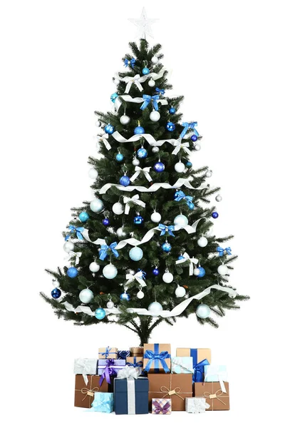 Рождественская Елка Украшениями Подарочные Коробки Изолированы Белом Фоне — стоковое фото