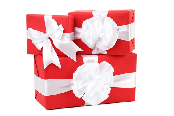 Gift Boxes Ribbon Isolated White Background — Stock Photo, Image