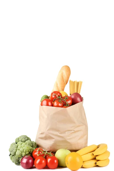 Bolsa Compras Comestibles Con Alimentos Aislados Sobre Fondo Blanco — Foto de Stock