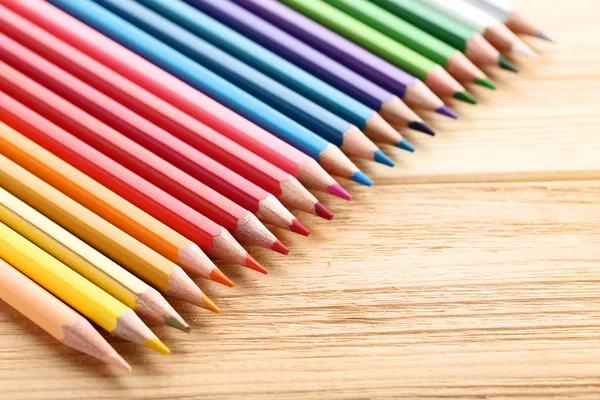 Crayons Couleur Sur Table Bois Marron — Photo