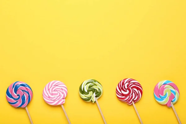 Colorful Lollipops Yellow Background — Stock Photo, Image