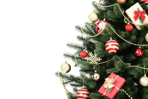 Kerstboom Met Versieringen Witte Achtergrond — Stockfoto