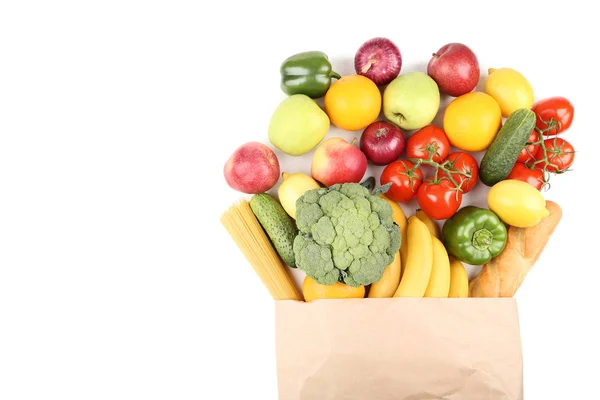 Bolsa Compras Comestibles Con Comida Sobre Fondo Blanco — Foto de Stock