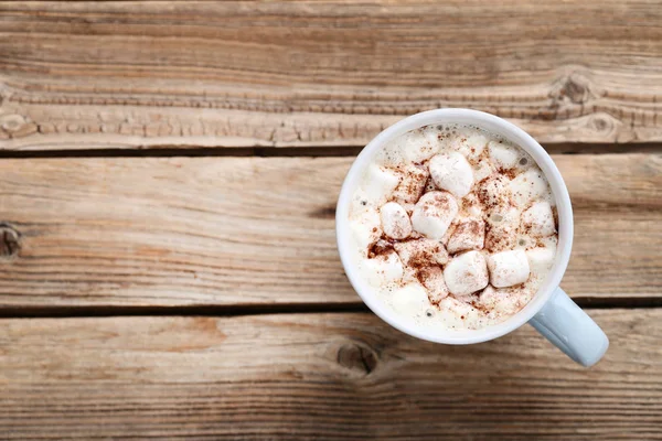 Cappuccino Marshmallows Cup Brown Wooden Table — Stock Photo, Image