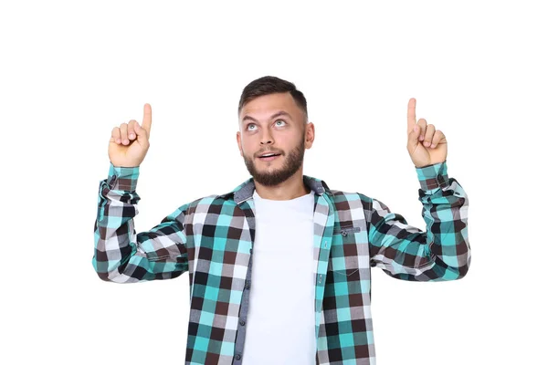 Hombre Joven Camisa Aislada Sobre Fondo Blanco — Foto de Stock