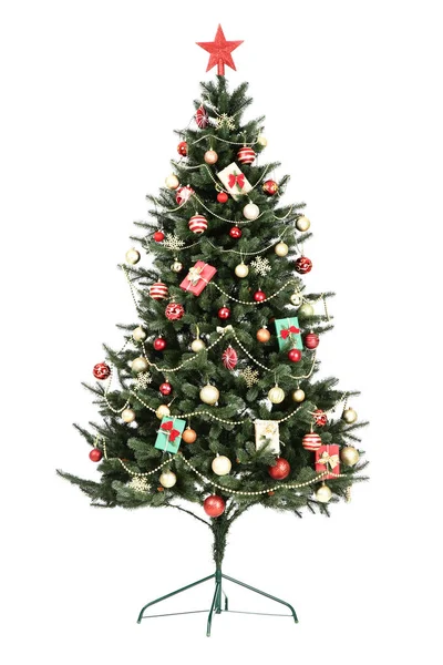Árbol Navidad Con Decoraciones Aisladas Sobre Fondo Blanco — Foto de Stock