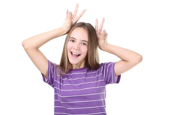 Menina Jovem Isolado Fundo Branco — Fotografia de Stock