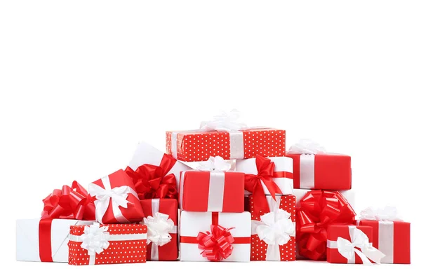 Geschenkboxen Mit Band Isoliert Auf Weißem Hintergrund — Stockfoto