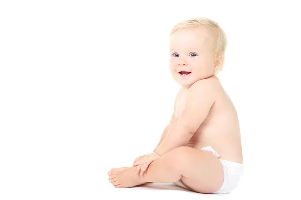 Baby Girl Sitting White Background — Stock Photo, Image