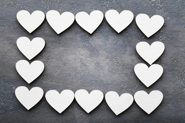 White Wooden Hearts Grey Background — Stock Photo, Image