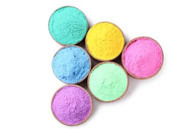 Renkli holi toz kase beyaz arka plan üzerinde