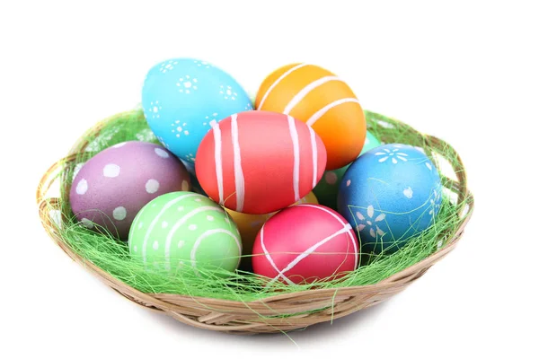 Easter Eggs Basket Isolated White Background — Stock Photo, Image