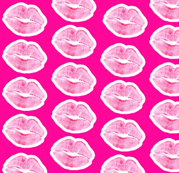 Modern Art Collage Print Kiss Pink Background — Stock Photo, Image