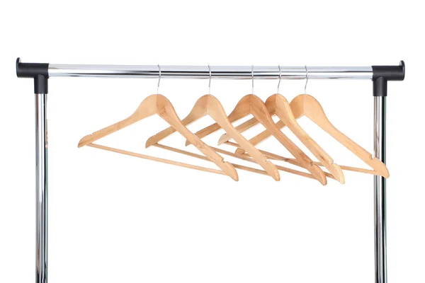 Wooden Hangers Hanging White Background — Stock Photo, Image