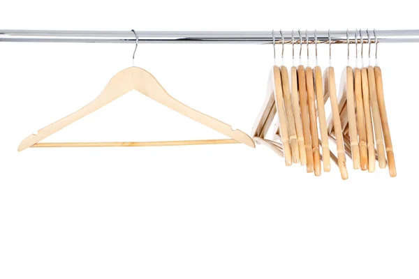 Wooden Hangers Hanging White Background — Stock Photo, Image