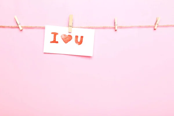 Paper Text Love You Hanging Pink Background — Stock Photo, Image