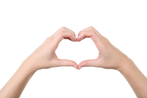 Female Hands Showing Heart White Background — Stock Photo, Image