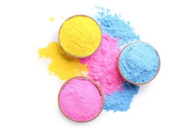 Renkli holi toz kase beyaz arka plan üzerinde