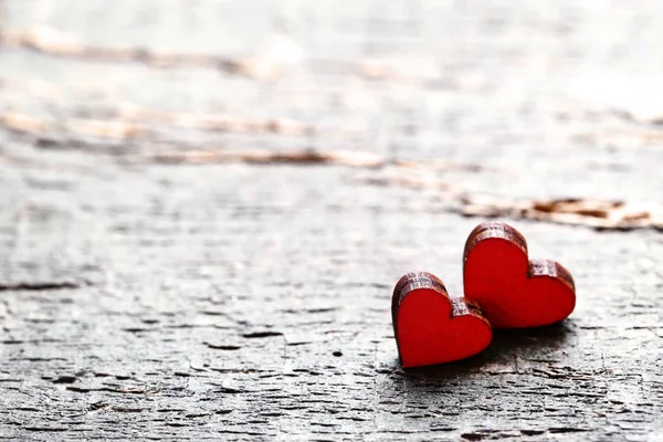 Red Hearts Grey Wooden Table — Stock Photo, Image