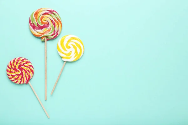 Colorful Lollipops Mint Background — Stock Photo, Image