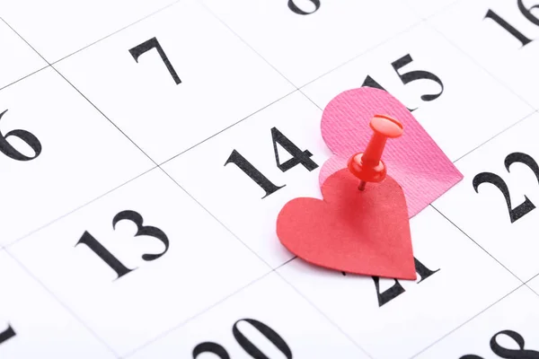 Calendario San Valentino Con Cuori Carta Spillo — Foto Stock