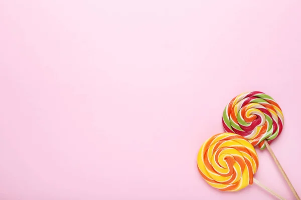 Kleurrijke Lollies Roze Achtergrond — Stockfoto