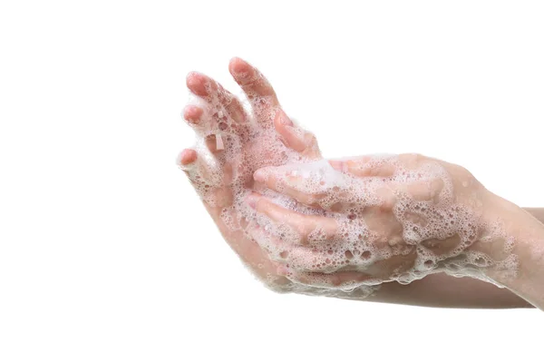 Kadın Ellerini Sabunla Yıkıyor — Stok fotoğraf