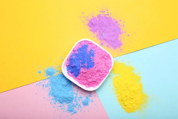Holi Powders Bowl Colorful Background — Stock Photo, Image
