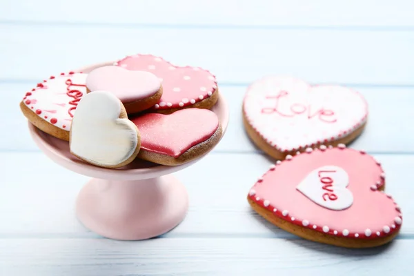 Ημέρα Του Αγίου Βαλεντίνου Ημέρα Καρδιά Σχήμα Cookies Τουρτιέρα Στο — Φωτογραφία Αρχείου