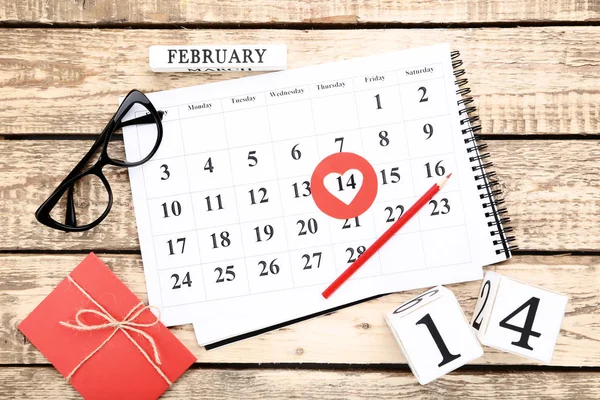 Calendario San Valentín Con Caja Regalo Vasos Cubos Madera — Foto de Stock