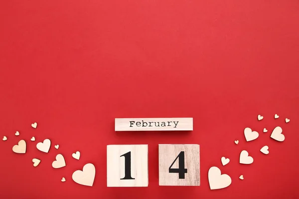 Valentine Day Wooden Blocks Brown Hearts — Stock Photo, Image