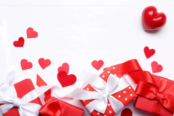 Valentine Hearts Gift Boxes White Background — Stock Photo, Image