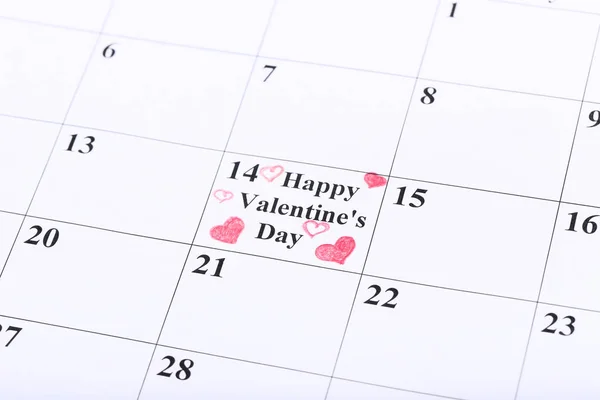 Valentine Day Calendar Drawn Hearts — Stock Photo, Image