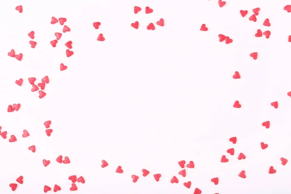Roze Hartvormige Hagelslag Witte Achtergrond — Stockfoto