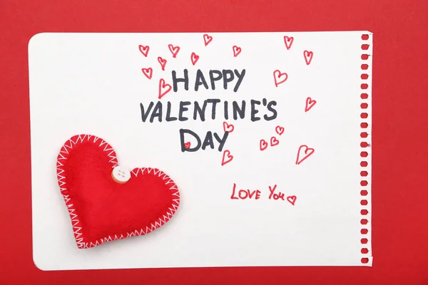 Надпись Днем Святого Валентина Сердцем Красном Фоне — стоковое фото