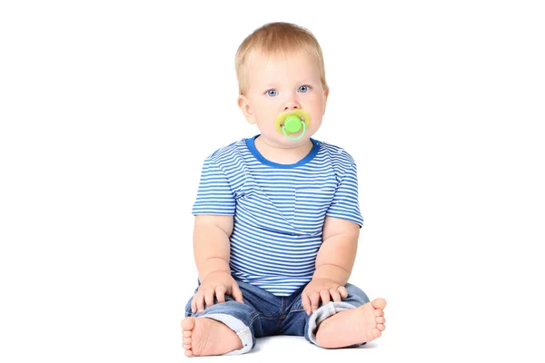 Babyjongen Met Fopspeen Geïsoleerd Witte Achtergrond — Stockfoto