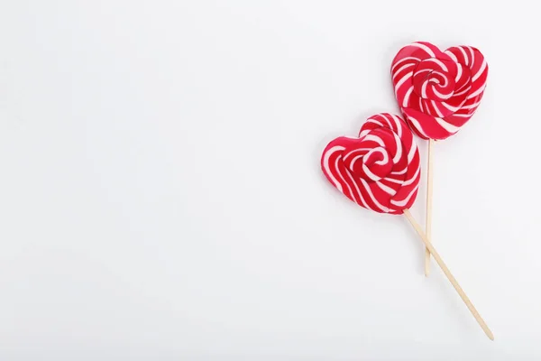 Heart Shaped Lollipops White Background — Stock Photo, Image