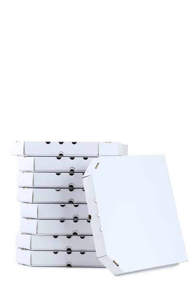 白い背景で隔離のピザの箱のスタック — ストック写真