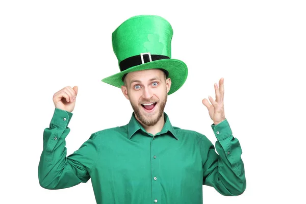 Patrick Day Young Man Wearing Green Hat White Background Royalty Free Stock Images