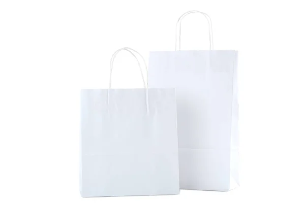 Sacos Compras Papel Isolados Fundo Branco — Fotografia de Stock