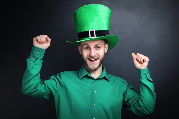 Patrick Day Young Man Wearing Green Hat Black Background — Stock Photo, Image