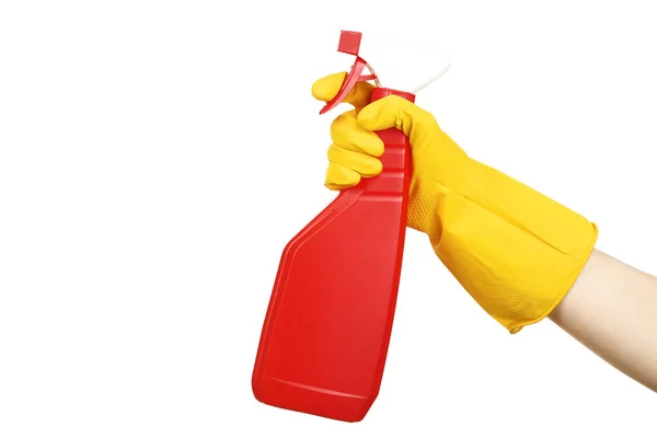 Vrouwelijke Hand Met Spray Met Afwasmiddel Witte Achtergrond — Stockfoto