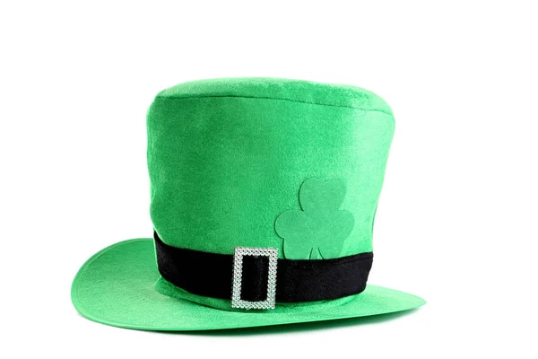 Cappello Verde San Patrizio Con Trifoglio Carta Isolato Sfondo Bianco — Foto Stock